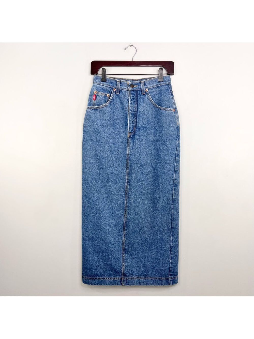 Vtg 80s 90s Cobra rigid cotton denim fitted high rise long pencil maxi skirt 7 - Picture 4 of 16